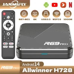 Janmifly R69 PRO Set Top Box Android 14 Allwinner H728 WiFi 6 Support Ultra HD 8K Bluetooth 5.0 smart tv box Netflix YouTube